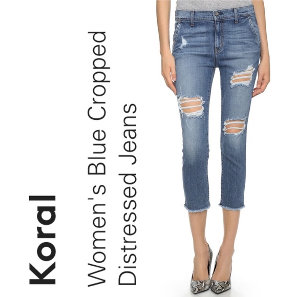 Koral Jeans Distressed Cropped Denim Boyfriends - Picture 1 of 7